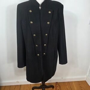 Tommy Hilfiger Womens Black Military Style Coat Open Style Gold Buttons Sz L
